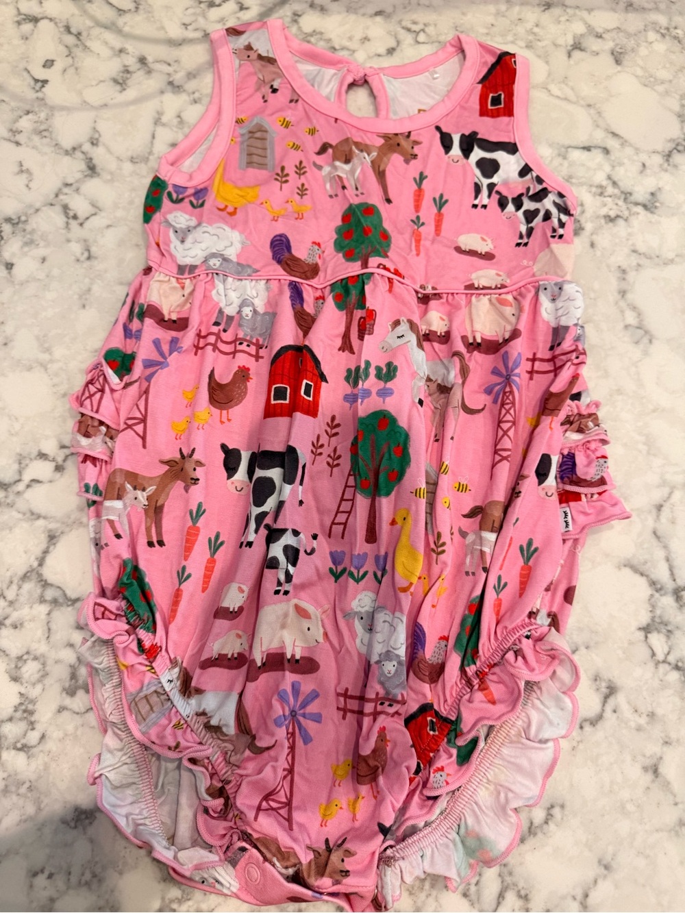 Little Sleepies Pink Farm Bubble Romper 3T